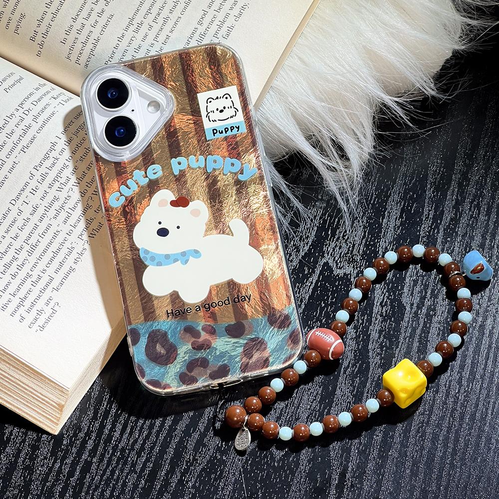 Bracelet Chain Painted Phone Case For iPhone 16 11 12 13 14 for 12 14 16 Pro 14 16 Pro Max Cute Pattern Hard Cover With Lanyard