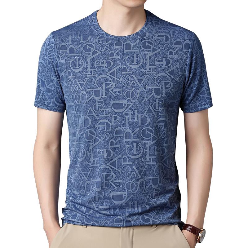 Men'S Short-Sleeved T-Shirt Ice Silk Quick-Drying Cool Light Short-Sleeved Printed T-Shirt Crew Neck Half-Sleeved Top T-Shirt Bottoming Shirt