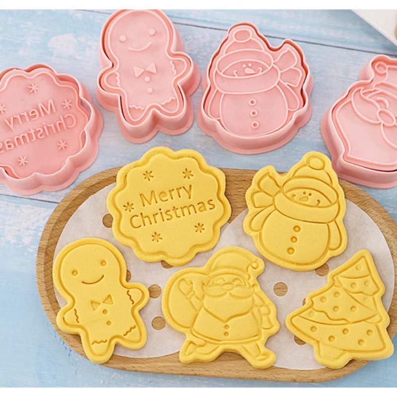 8 Pieces Cookie Cutter Press Christmas Santa Claus Biscuit Mold Plastic Cookie Stamp Confectionery Kitchen Baking Pastry Tools