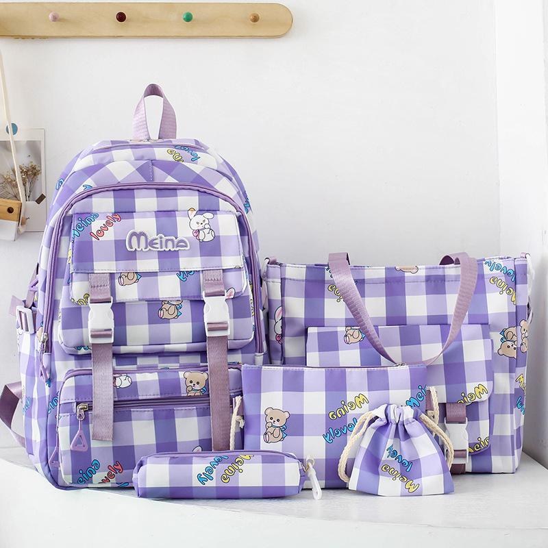 New Schoolbag for Elementary School Students  Junior High School Girls  Five Piece Set for Children's School Backpack