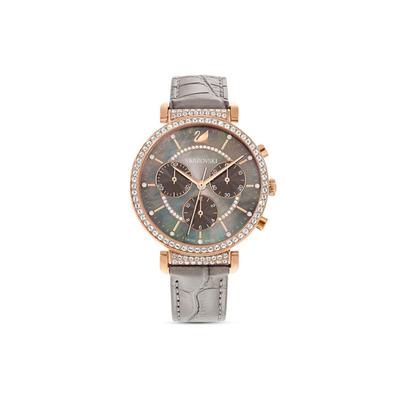 Uptown Passage Chrono Series Watch Quartz Movement Leather Strap 36Mm Gray Dial Diamond-Studded Case Three Hands Women Watches 5580348