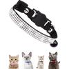 Cat Collar with Rhinestone Bling Cute Bells Leather Cat CollarsAccessories for Pet Collars Ldeal for Girl Cats Male Cats(Black)