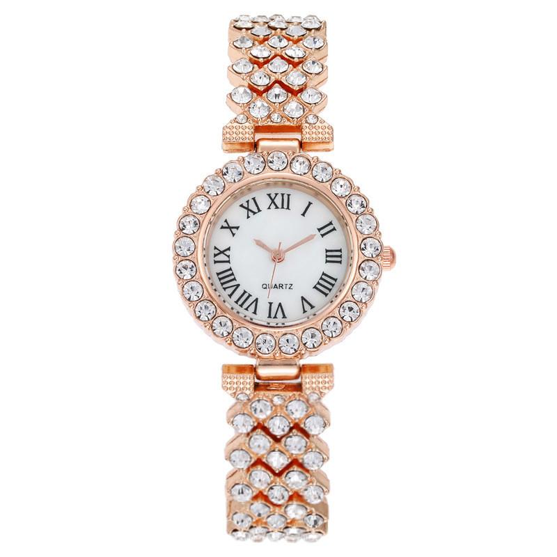 Fashion Ladies Roman Dial Watch With Rhinestone Embellishments For Elegant Women розового золота