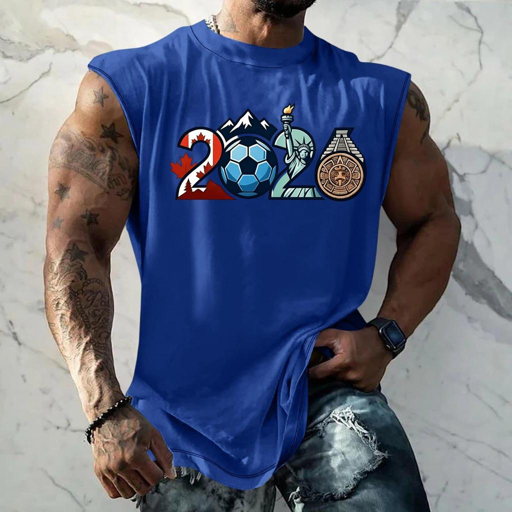 Men's Basic Sleeveless Vest Loose Fit Tank Top with World Cup Themed Graphic Print Summer Casual Sportswear Muscle Shirt