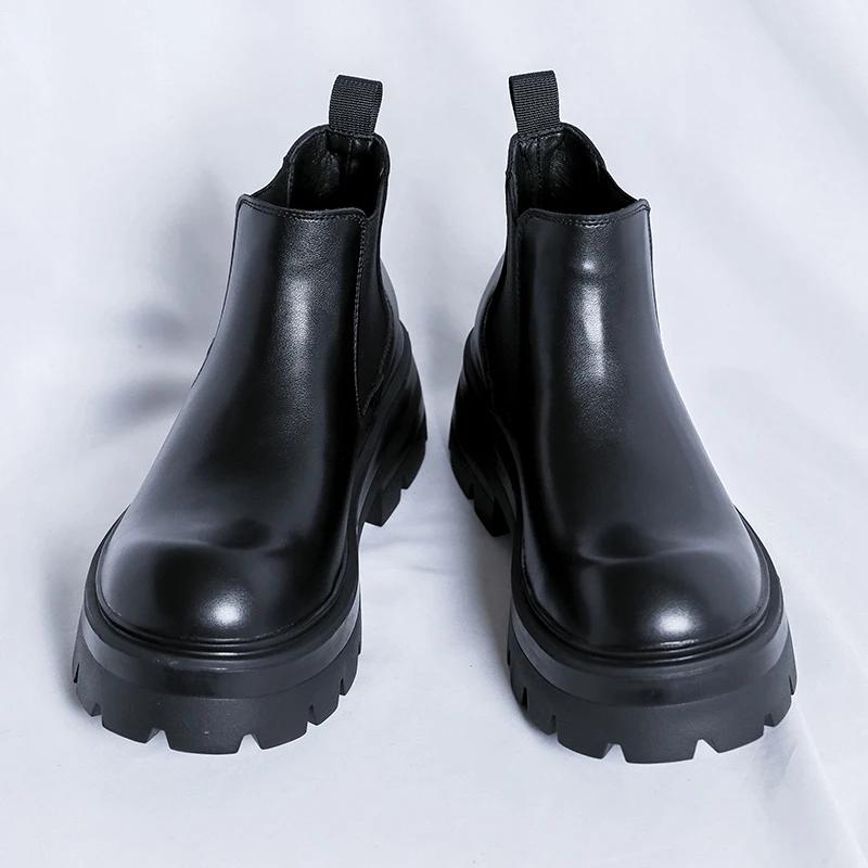 Luxury Brand Mens Chelsea Boots High Quality British Style Casual Leather Ankle Boots for Men Thick Bottom Design High Top Boots