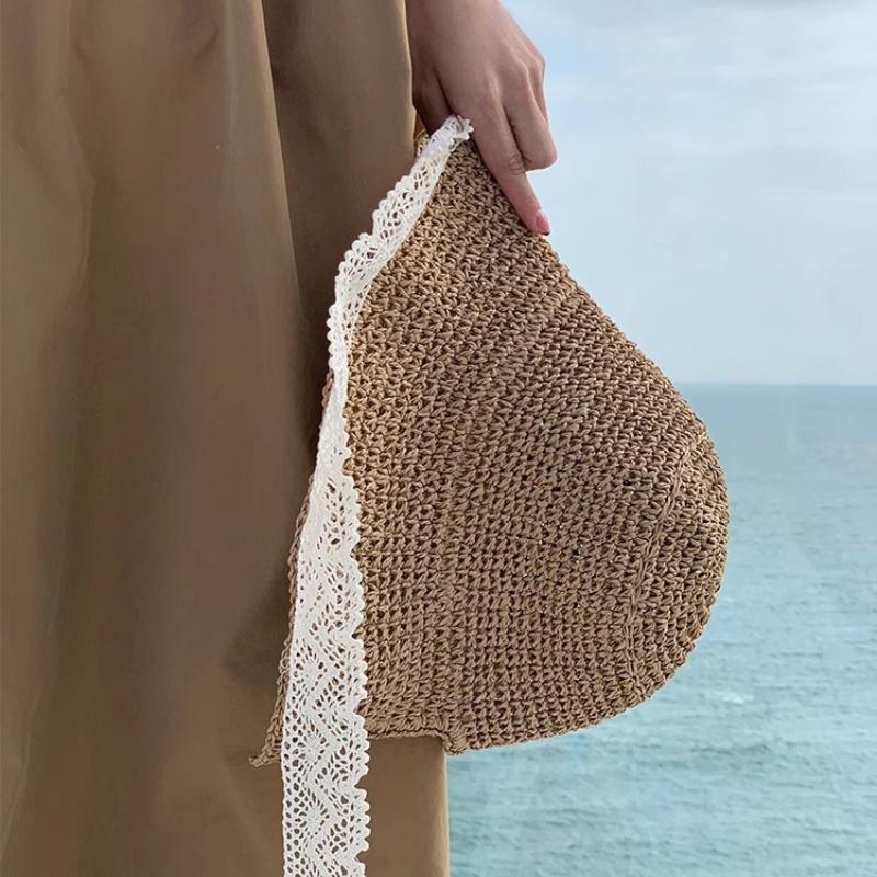 New Women'S Lace Sun Hat Wide Along The Beach Hat Summer Straw Hat Folding Sun Hat Head Women'S Beach Uv Protection Hat