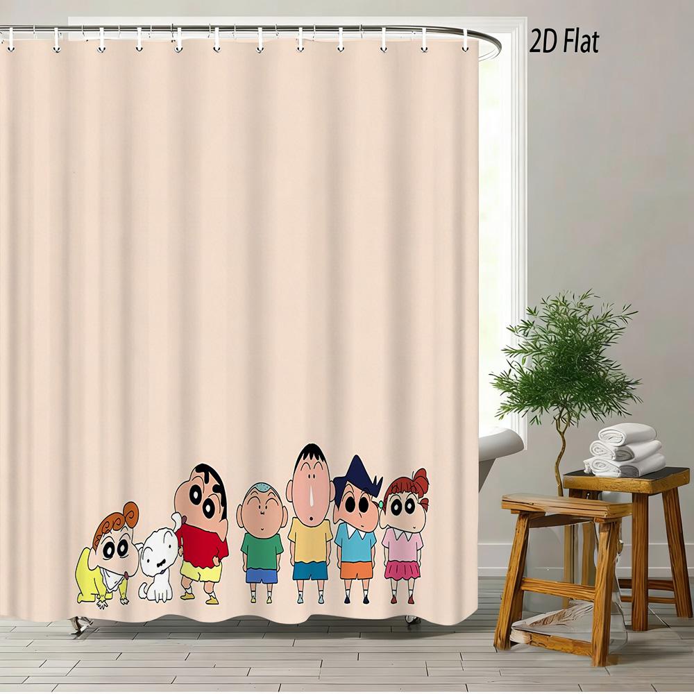 Crayon Shin-Chan Buttocks Oiroke No Momo Funny Balloon 2D Print Waterproof Shower Curtain, Minimalist Cream Bathroom Decor With