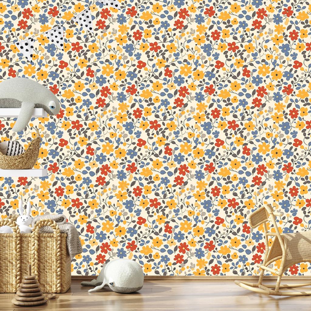 Cottagecore Flowers Wallpaper Cream and Beige for Living Room and Bedroom 50x1000