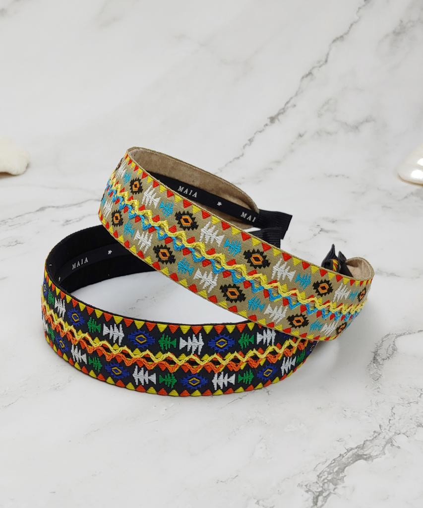 Maia Geometric Pattern Headband - Yellow