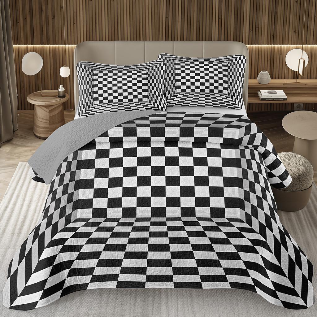 Grid Bedspread Black And White Checkered Bedding Set,Farmhouse Buffalo Plaid Coverlet Geometric Gingham Checkerboard Bed Cover