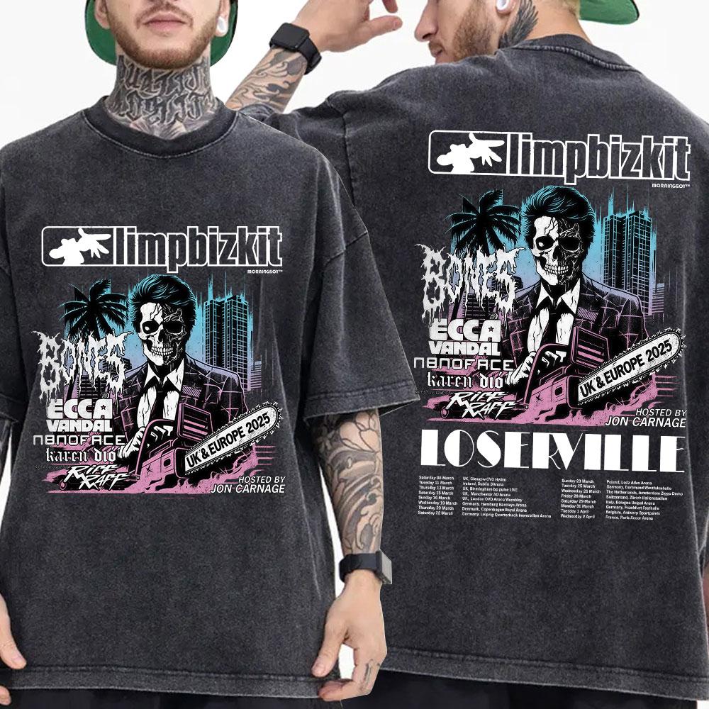 ZheXiong TEE Vintage Gewassen Rockband Limp Bizkit T-shirt Heren Dames Kleding Mode Hip Hop Gothic Oversized Korte Mouw T-shirt Streetwear L