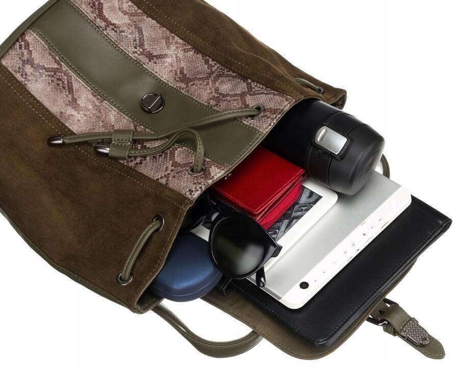 Plecak damski ze skóry ekologicznej z klapką - David Jones