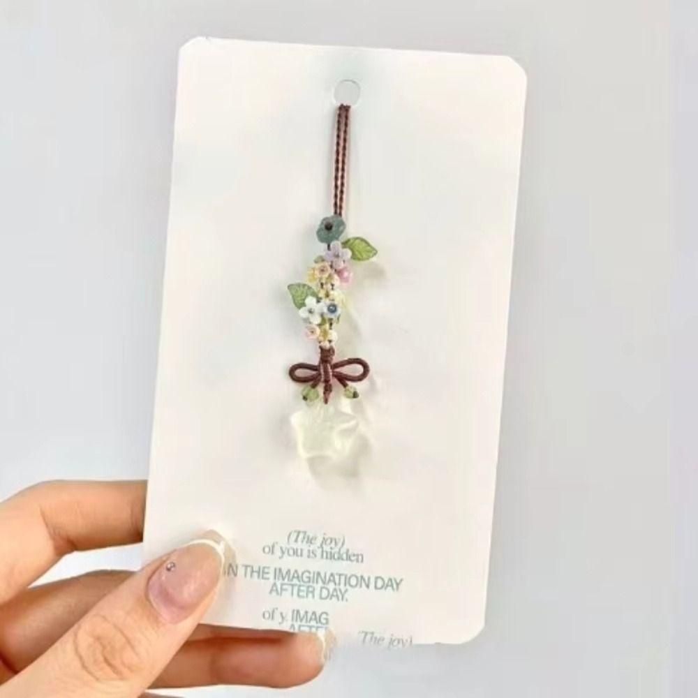 Chinese Style Mobile Bag Pendant Ice Transparent Mobile Phone Strap Star Flower Pendant Keychain
