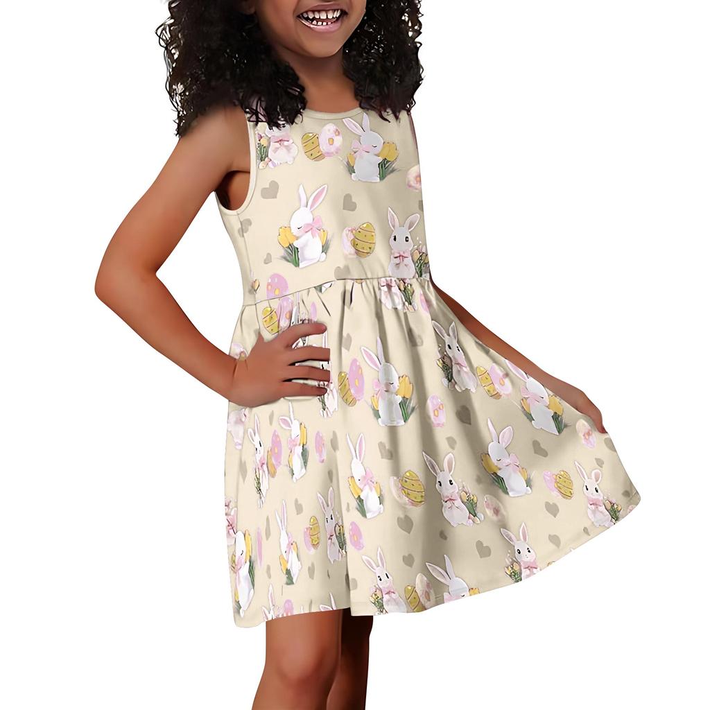 Children's Fashionable Comfortable Casual Sleeveless Easter Print Dress