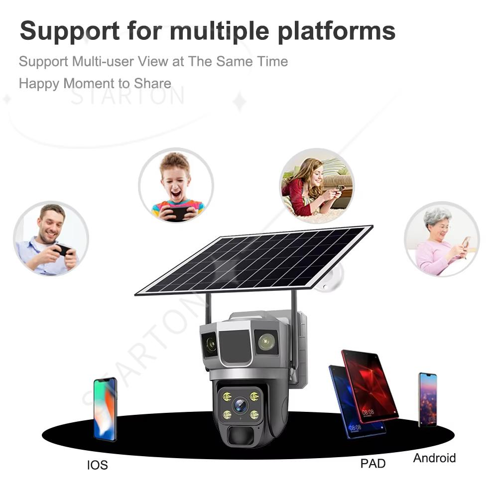 Güneş Enerjili Gözetim AOV Tam Renkli Gece Görüşü Dış Mekan Su Geçirmez 24 Saat Kayıt Güneş Enerjili Kamera