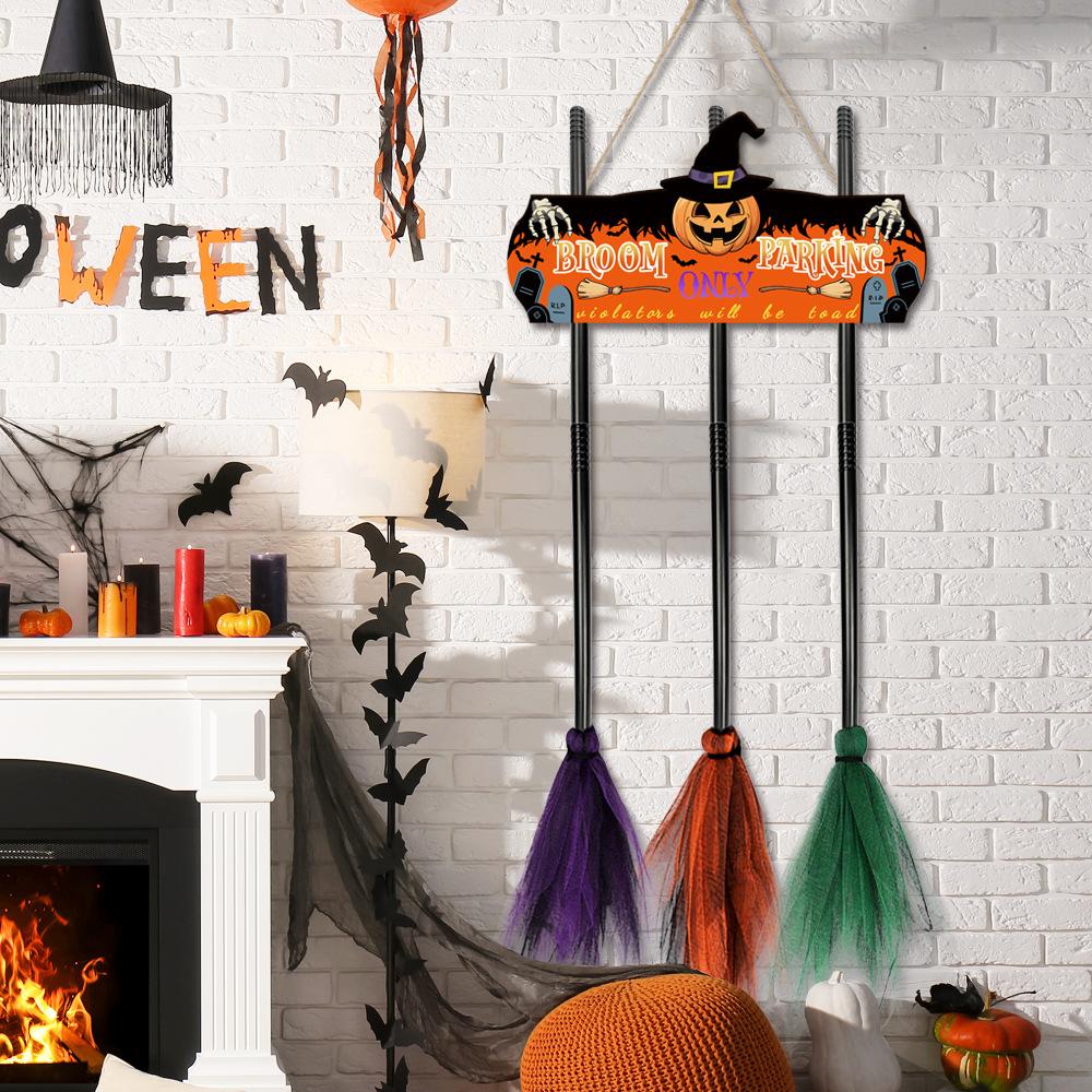 Halloween Decoration Broom Sign 3 Witches Brooms for Front Porch Wall Home Office Indoor Outdoor Wall Halloween Decoration