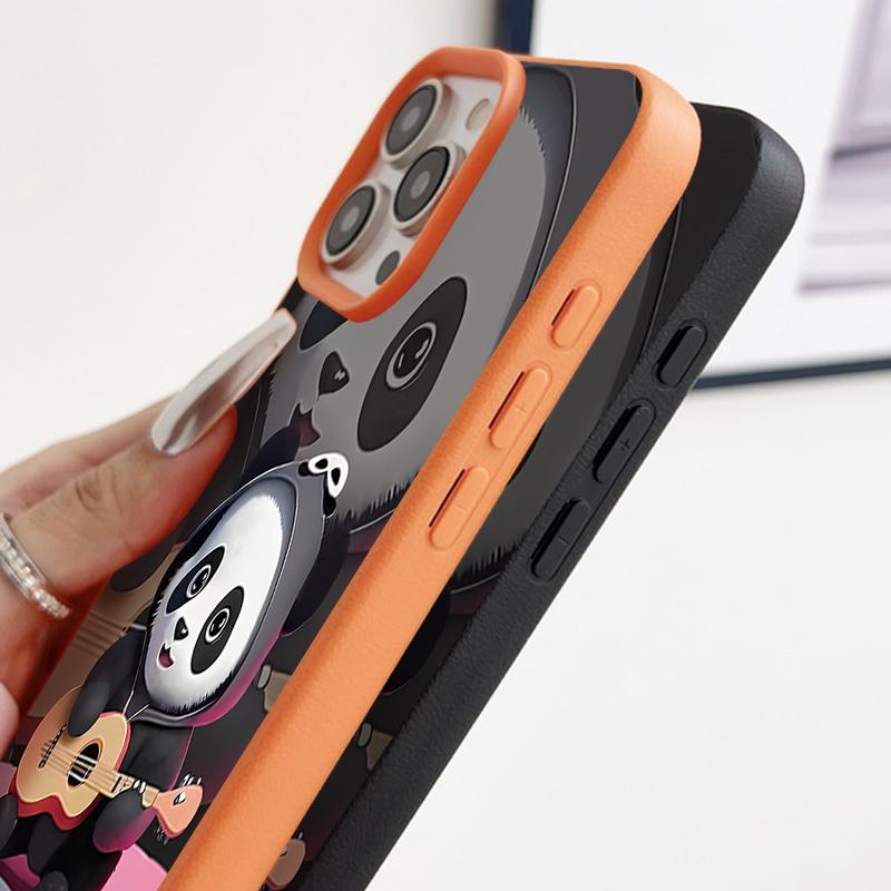 Guitar-playing Panda Pattern Case For iPhone 17 Pro Max Funda iPhone 16 Pro Max 15 14 13 12 11 Air 16E Leather Texture Silicone Cover