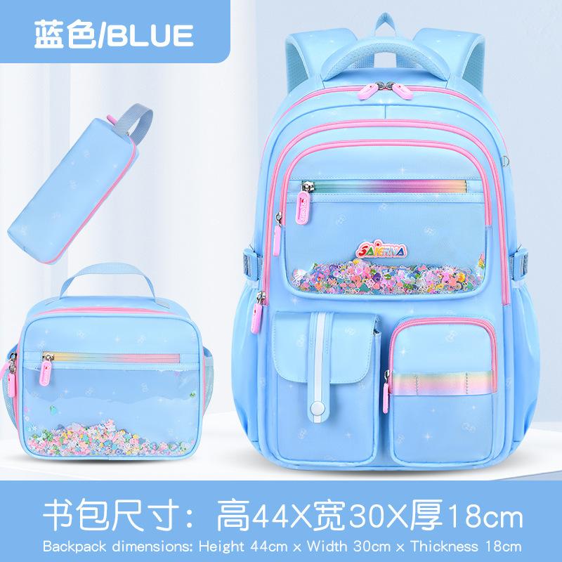 School Bags For Primary School Students And Girls, Multi-Layer Large-Capacity Lightweight Burden Reduction Three-Piece Set, School Bags Are Childlike