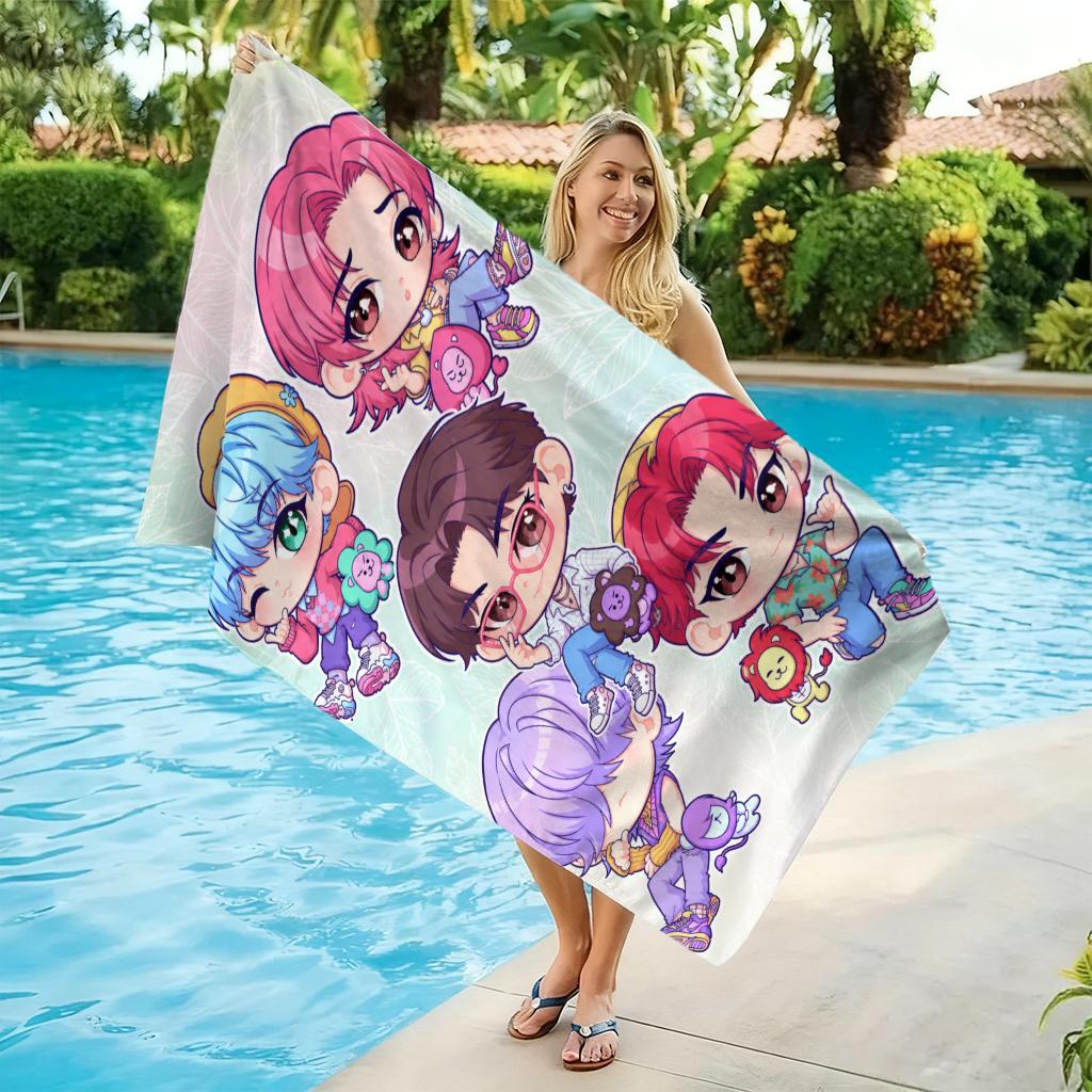 1pc K-pop Cartoon Beach Towel Quick-drying Small To Large Beach Towel Suitable for Beach Yoga Gym Pool Summer Gift for Friends
