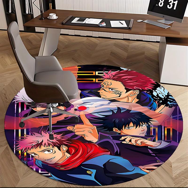 1pc Anime Cartoon Design Round Carpet  Office Chair Mat, NonSlip Rug for Home Decor