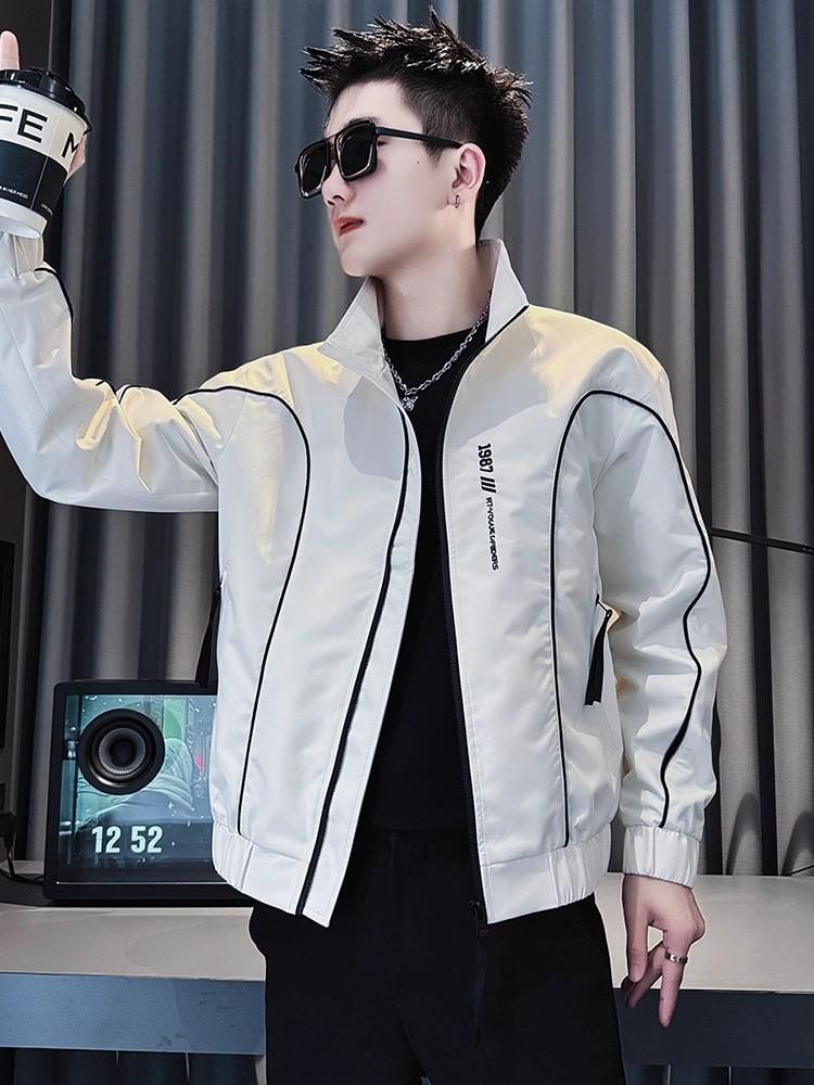Men's Trendy Embroidered Stand Collar Jacket - Korean Style Casual Spring/Autumn Coat