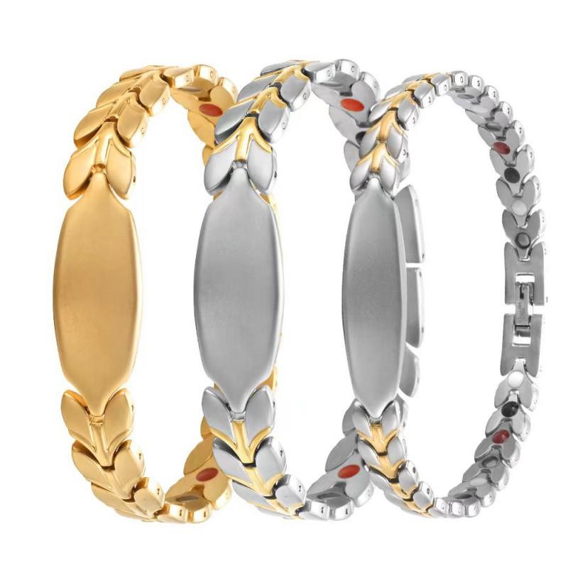 Stainless Steel Leaf Shape Magnetic Bracelet Men Women Vacuum Plated Anti-Fatigue Fashion Jewelry