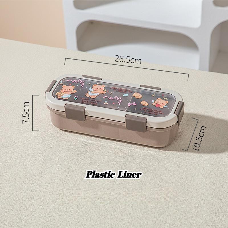 Cartoon Lunch Box Safe Rectangle Shape 304 Stainless Steel Office Workers Compartment Rectangle Container Food Preservation 2770₽