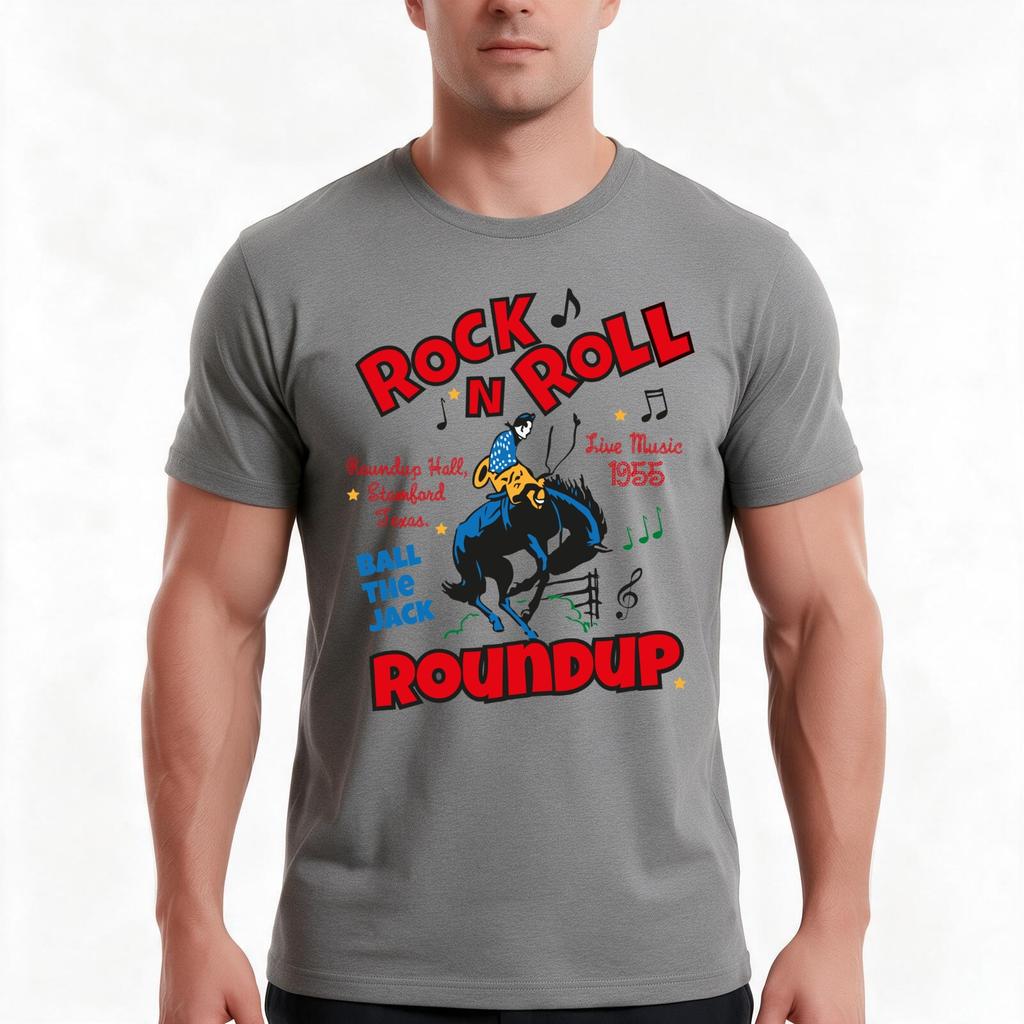 Rock N Roll Roundup Tshirt Summer Casual Cotton Tee Oversized Streetwear Tops Vintage Graphic Print Loose Fit Short Sleeve