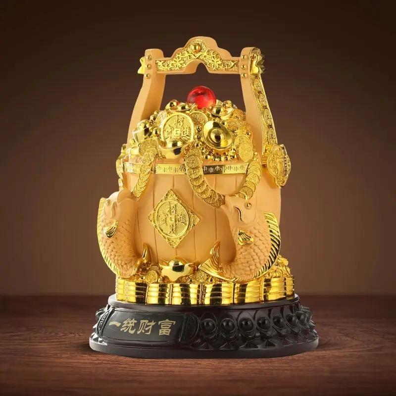 Chinesischer Stil Zhaocai Reichtumsschatztopf Ornament Ein Eimer Gold High-End Zuhause Wohnzimmer Bürotisch Foyer Dekoration Geschenk