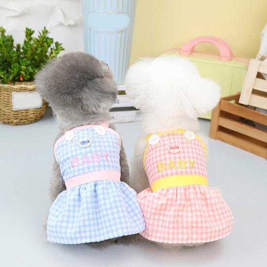 Pet Princess Dress Sleeveless Ruffle BABY Embroidery Buttons Plaid Spring Summer Small Dog Puppy Clothes Pet Supplies
