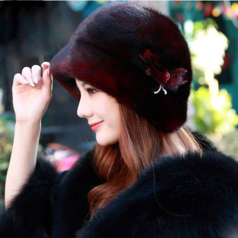 Winter New Mink Fur Hat for Women Middle-aged and Elderly Mothers Imitation Fur Ear Protection Warm Fashion Fisherman Hat