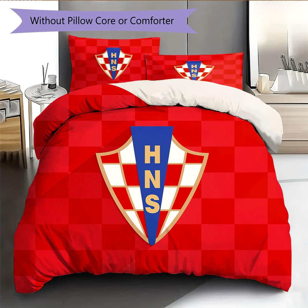 Croatian Football Federation Pattern Bedding Quilt Set Home Decoration Gift (1 * Duvet Cover + 2 * Pillowcase Without Core)