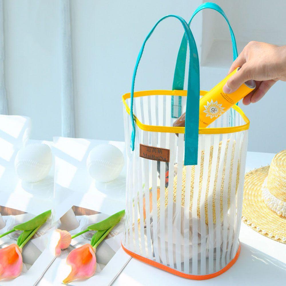Makeup Organizer PVC Tote Bag Makeup Pouch Shopping Bag Beach Bag Striped Handbag Storage Bag