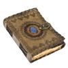 Embossed Vintage Leather Journal with Lapis Lazuli Stone Book of Shadows Grimoire Handmade Sketchbook Wiccan Spell Book Gift Lock Artbook
