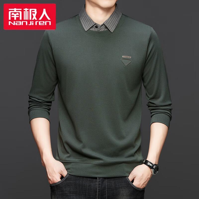 Nanjiren Men's Long Sleeve Faux Two-Piece Business Casual Polo Shirt