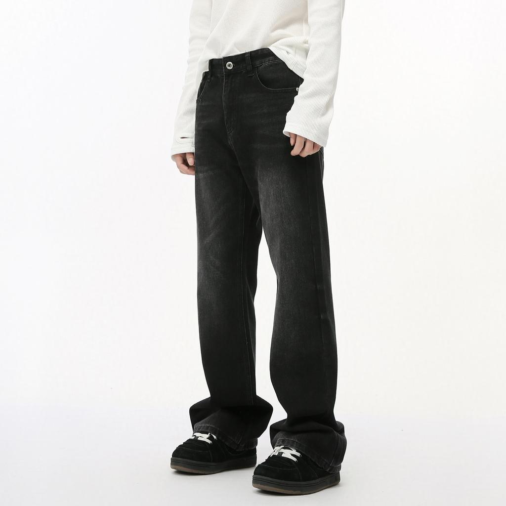 Men's Clothing | High Street American Vibe Vintage micro-pull black and gray washed floor-drape denim trousers