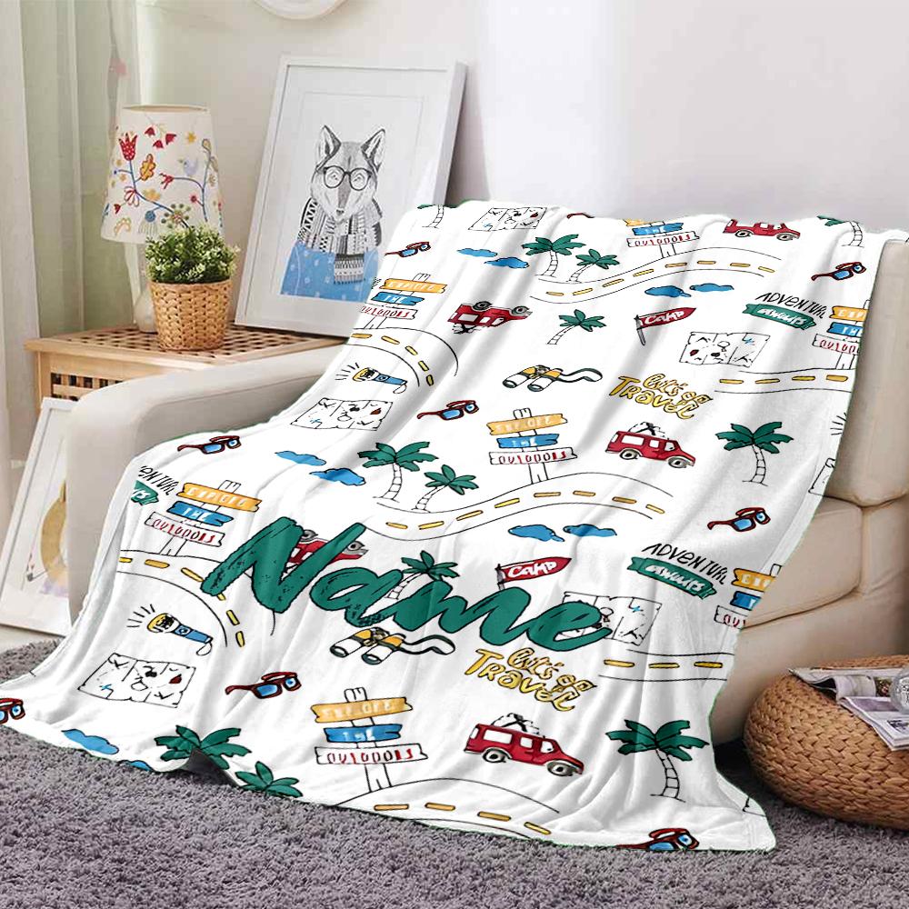 Custom Name Cute Cars Theme Printed Blanket - Perfect for Couch, Bed, Travel & Outdoor Use | Machine Washable, Cozy & Durable.