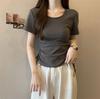 2025 Korean Style Slim Fit Short Sleeve Women's T-Shirt with Round Neck and Drawstring.