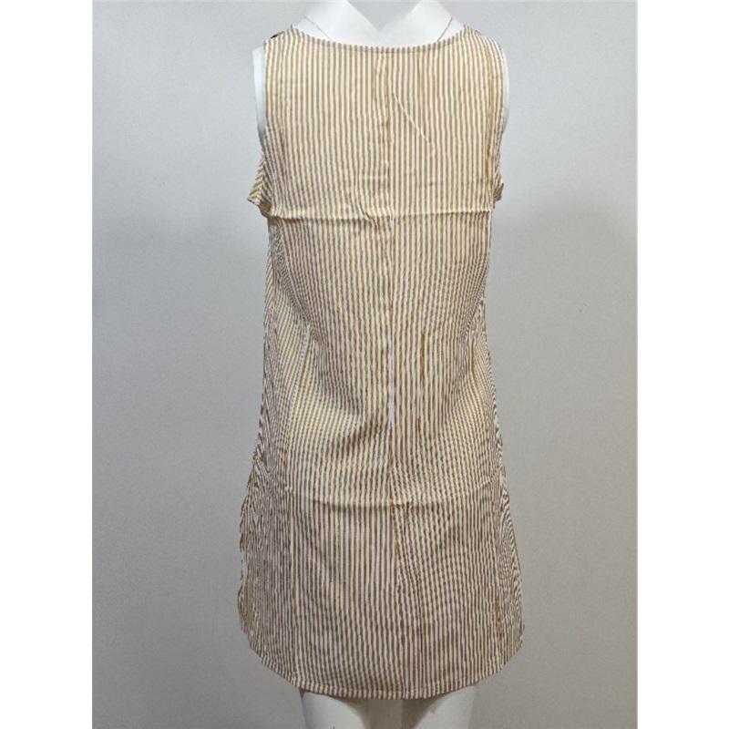 Women Striped Sleeveless Mini Dress U Neck Pocket Loose Casual Sundress