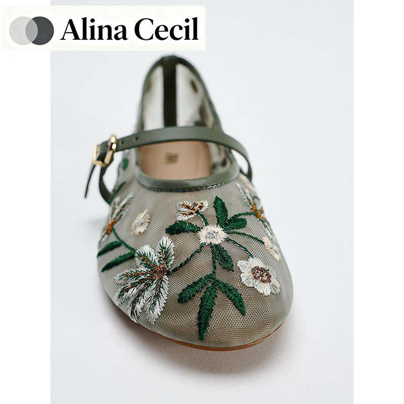 Primăvară Toamnă Plasă Broderie Pantofi Mary Jane Femei Confort Exterior Doamne Stil Balerin Pantofi Bunicii Femei