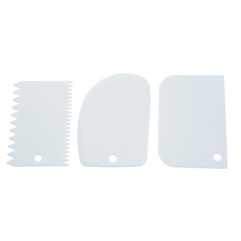 Three-Piece Plastic Dough and Cake Scraper Set for Baking and DIY Decorating