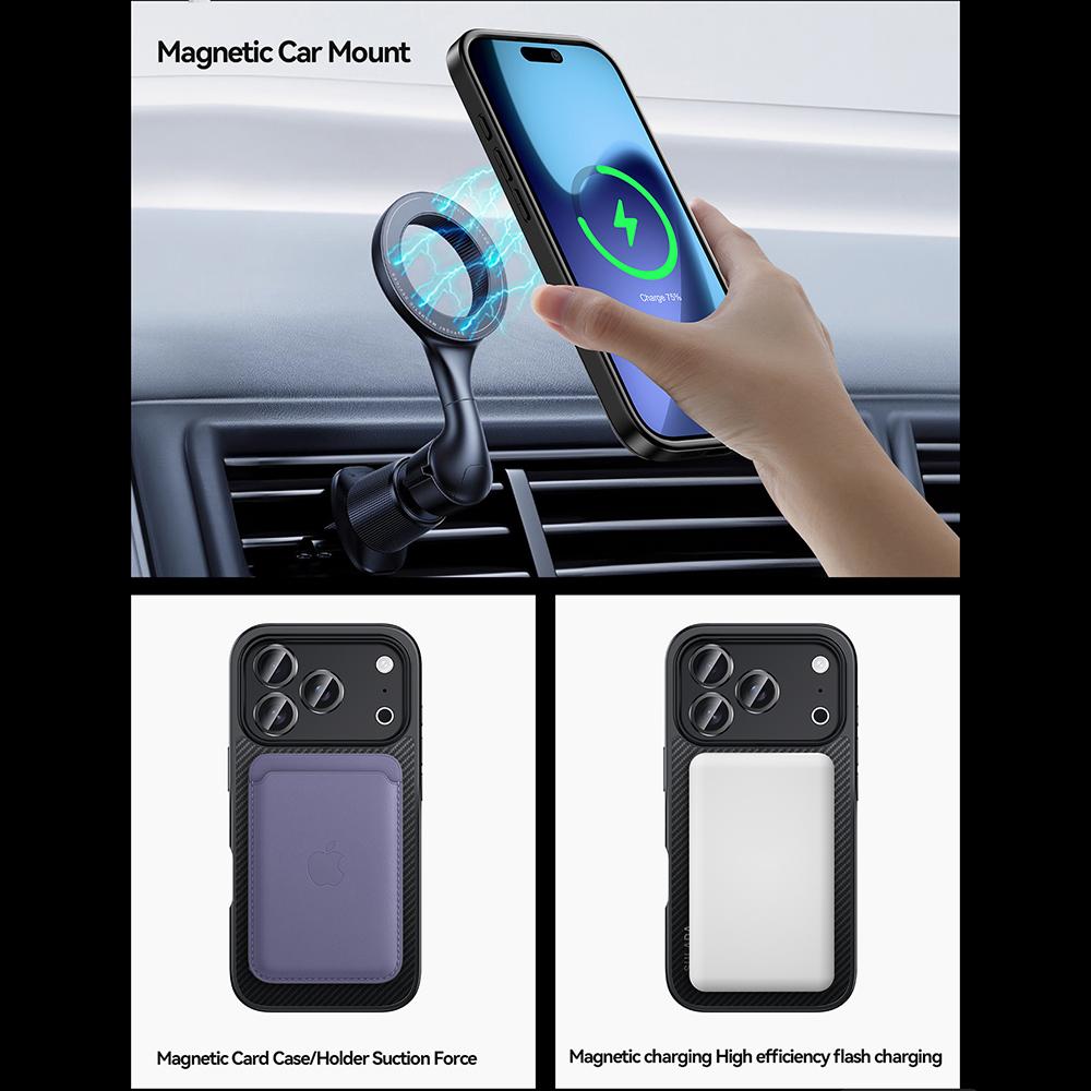 SULADA For iPhone 17 Pro Case Compatible with MagSafe Metal Lens Frame PU+TPU Phone Cover