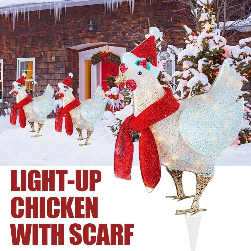 

PDTO Светящаяся курица с шарфом Праздничное украшение Светодиодные рождественские уличные украшения