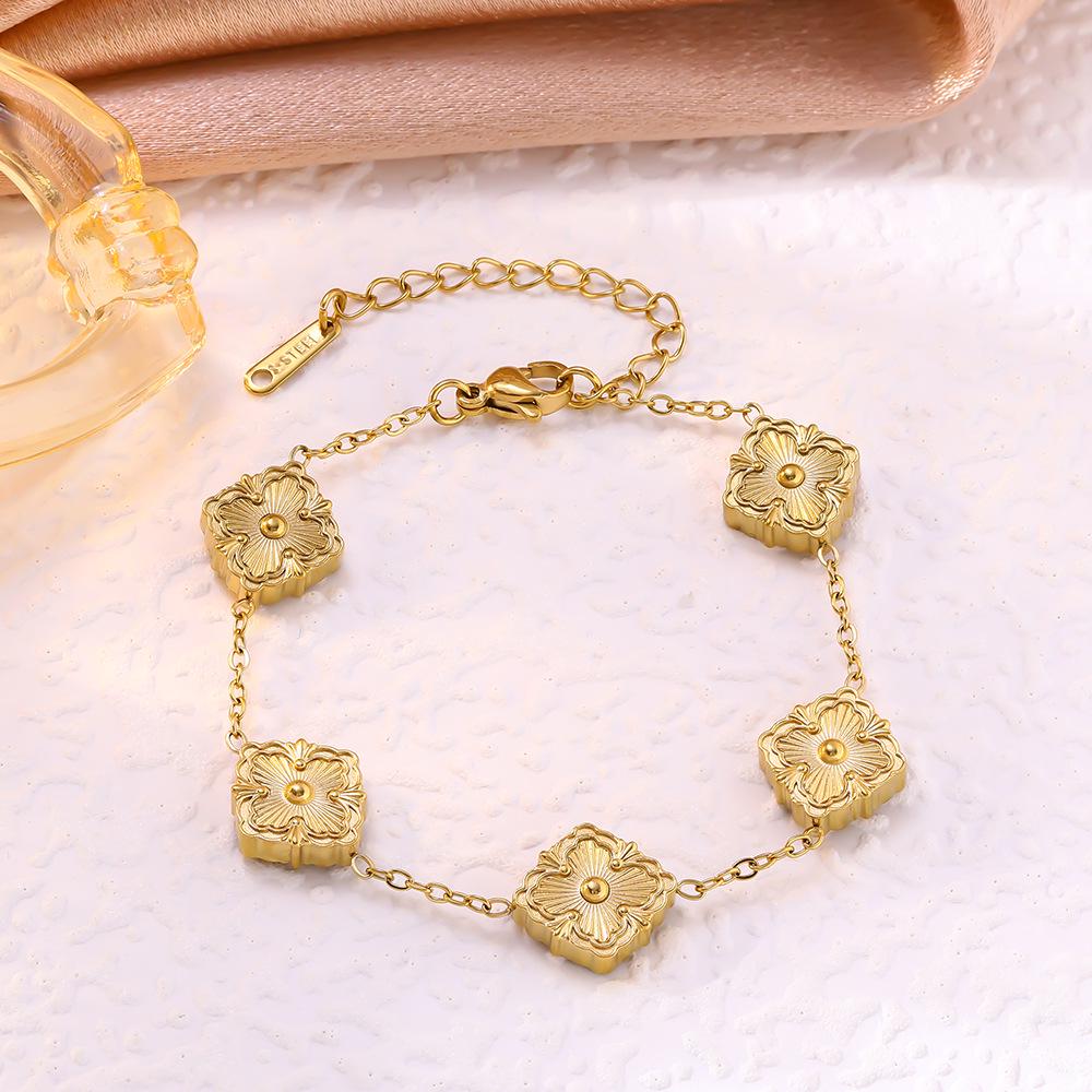 Элегантный бриллиантовый браслет с четырехлистником для женщин из титановой стали