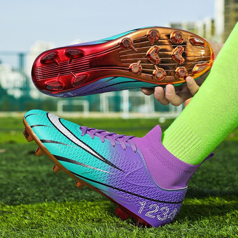 Ronaldo's New High-top Football Shoes Men's Broken Nails Children's Boys and Girls Adult Non-slip Competition Training Shoes