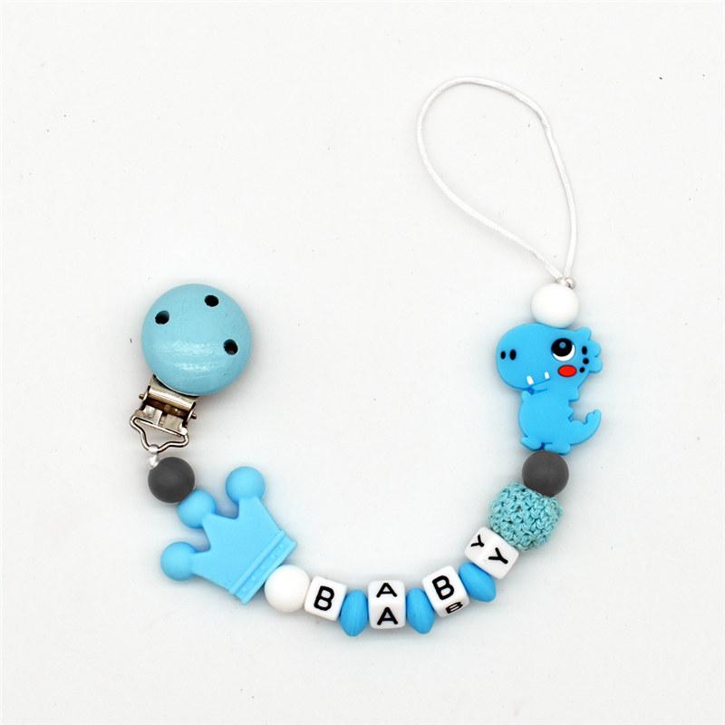 Custom Personalized Name Handmade Pacifier Clip Holder Cartoon Silicone Dinosaur Pacifier Chain Baby Teether Teething Chain Gift