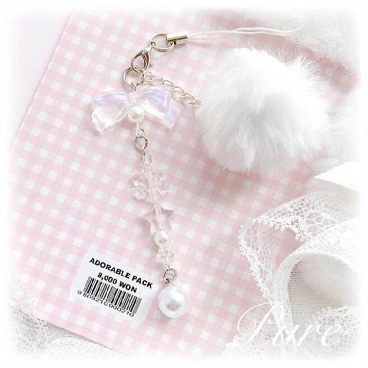 Elegant Beaded Keychain Snowflake Phone Pendant Furry Ball Handbag Decoration
