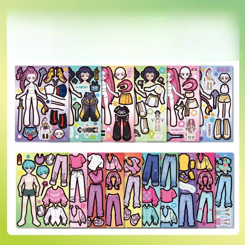 8/24Sheets Funny Kpop Demon Hunters Make A Face Puzzle Stickers Kids Make Your Own DIY Game Children Jigsaw Education Toy Gift