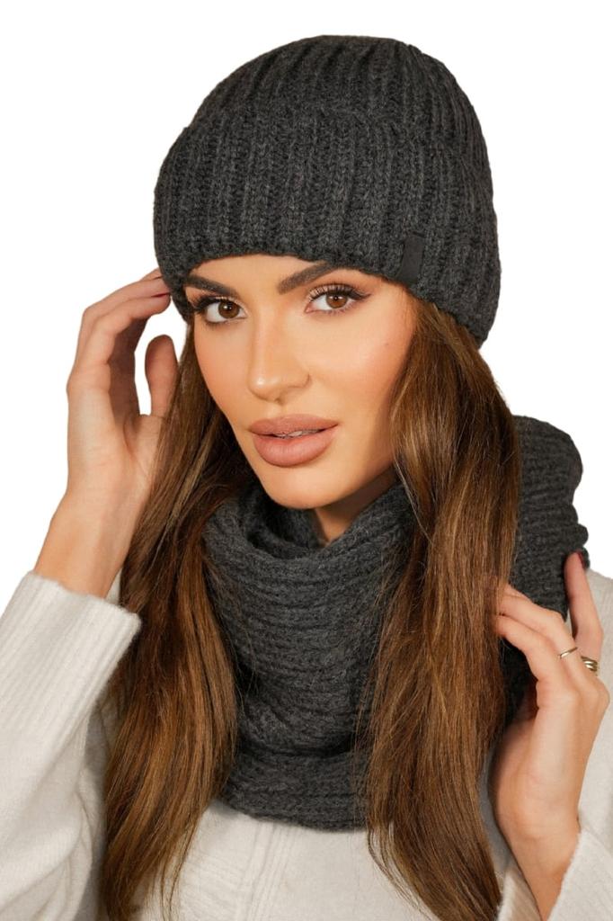 Set of the Seven Winter Hat with Snood, Graphite Color