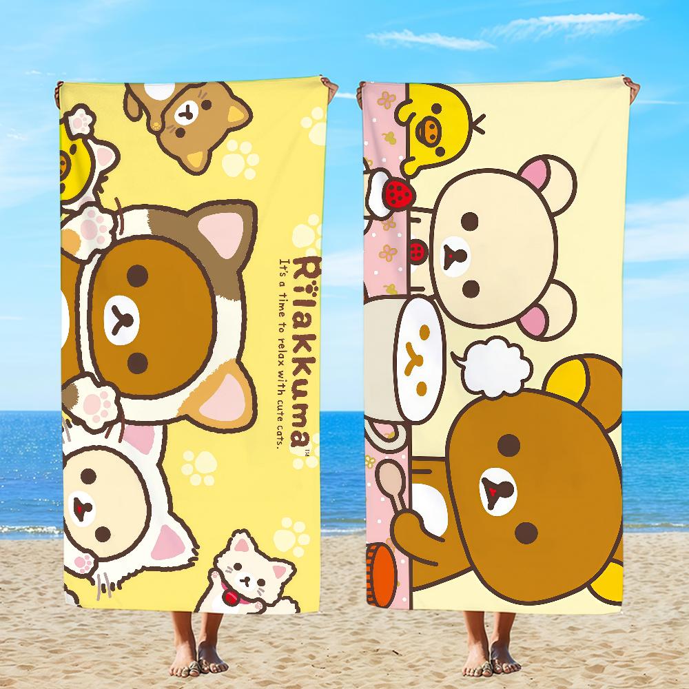 R-rilakkumas-es Towel Textile Bathrobe Beach Quick-Drying Lightweight Cute Portable Camping Swim Pool Cartoon Travel